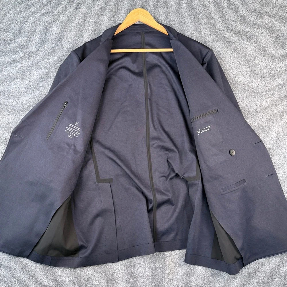 xSuit Blazer Mens 46R FITS 44R Blue Double Breasted Stretch Jacket Tailored Fit
